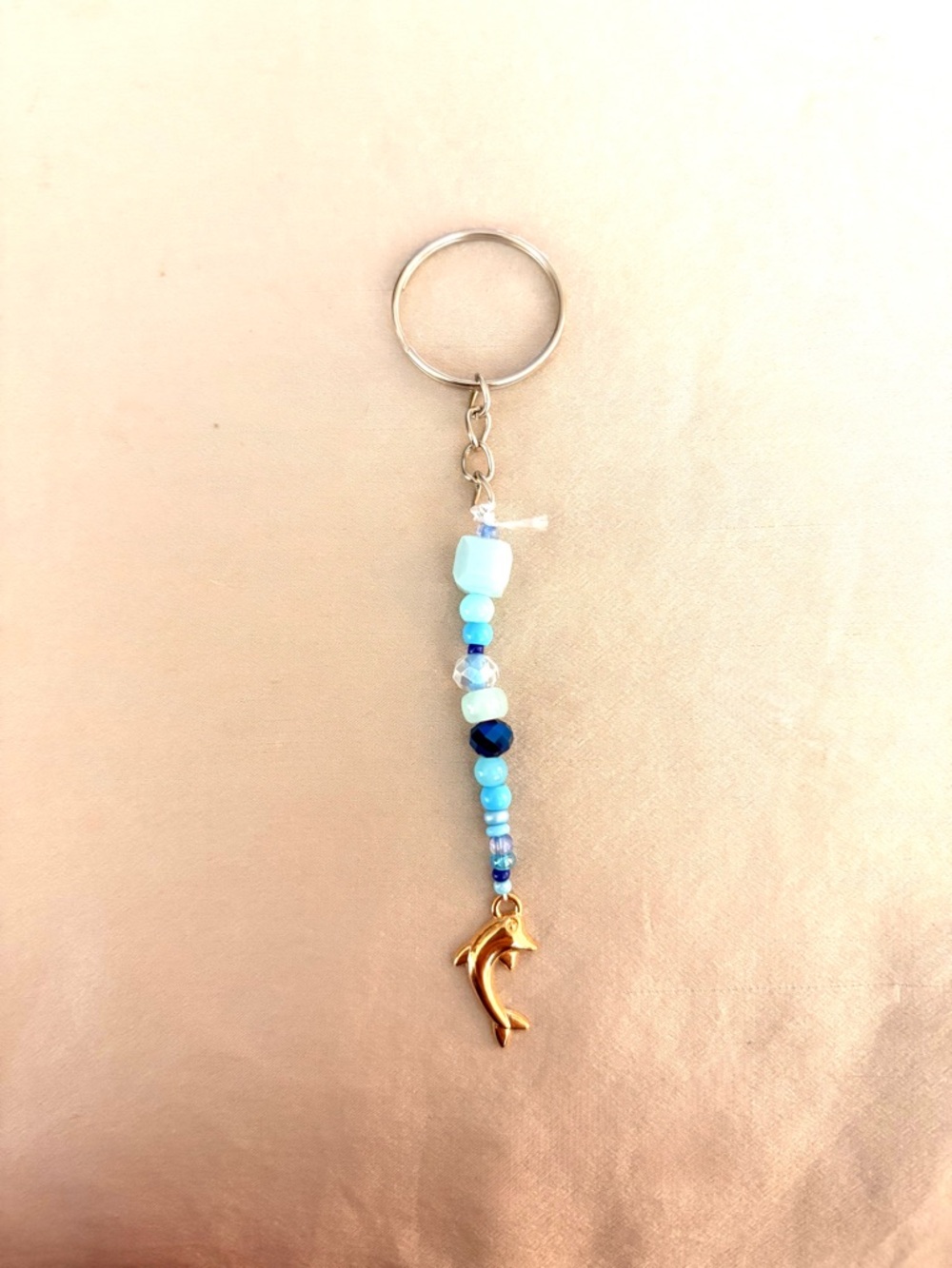 Handmade Beaded Blue Dolphin Keychain. New.